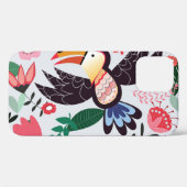 Coques Case-Mate iPhone Oiseaux tropicaux, motif de gribouillis à fleurs. (Verso (horizontal))