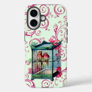 Coques iPhone 16 Oiseaux vintages en cage à oiseaux