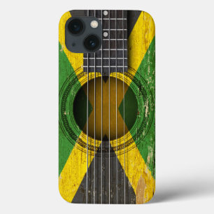 iPhone 13 Coque Old Acoustic Guitar with Jamaican Flag