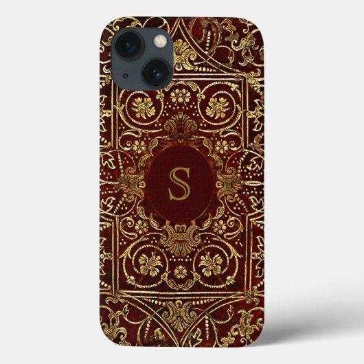 Coques Case-Mate iPhone Old Leather Gilded Book Cover Monogram (Verso)