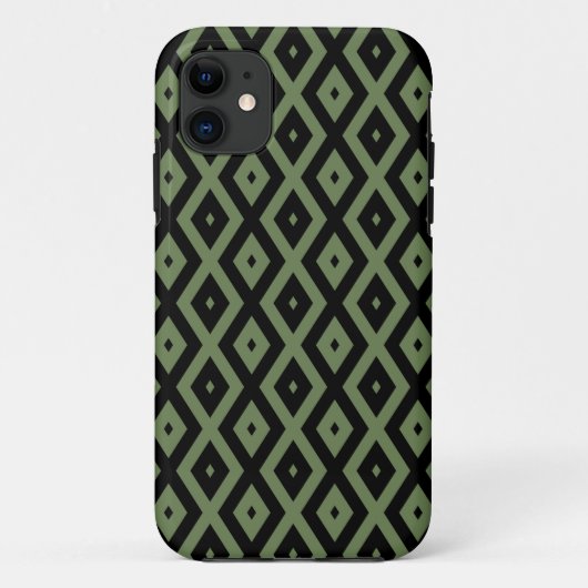 Coques Case-Mate iPhone Olive green and black diamond pattern (Dos)