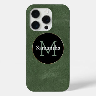 Coque iPhone 15 Pro Olive Green Black White Gold Monogramme