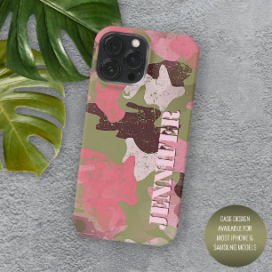 Coque iPhone 15 Pro Max Olive Green Pink Khaki Brown Camo Art Motif
