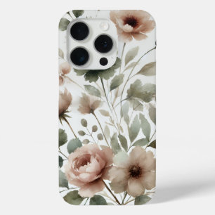 Coque iPhone 15 Pro Olivier Poussiéreux & Fleurs Modernes Aquarelle Ro