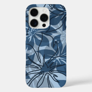 Coques iPhone 16 Pro Olowalu Hibiscus Hawaïen Camo Denim Bleu