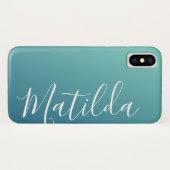 Coques Case-Mate iPhone Ombre Blue Navy Turquoise Plain Nom personnalisé (Dos (Horizontal))