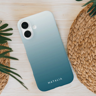 Coques iPhone 16 Ombre de dégradé turquoise personnalisé