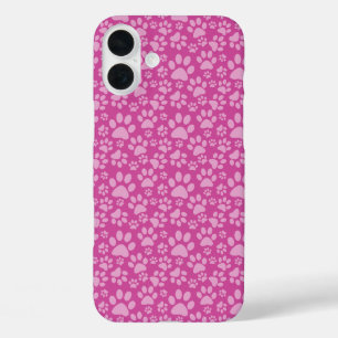 COQUES iPhone 16 PLUS OMBRE D'EMPREINTES DE PATTES DE CHIENS ROSES