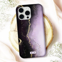 Ombre Purple & Gold Moody Agate Moderne Monogramme