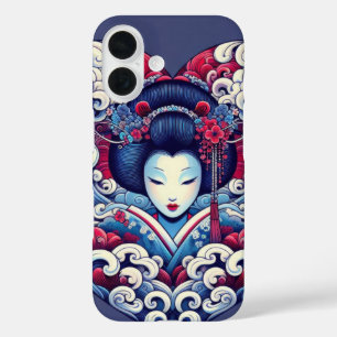 Coques iPhone 16 Ondes de Geisha abstraites vectorielles orientales