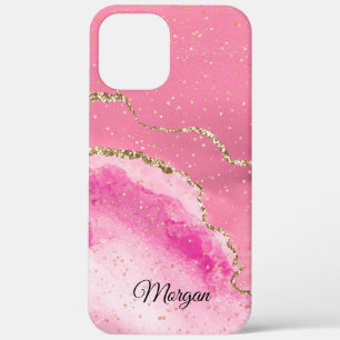 Case-Mate iPhone Case Or Agate Rose Blanc & Étoiles Dorées, Nom DIY Noir
