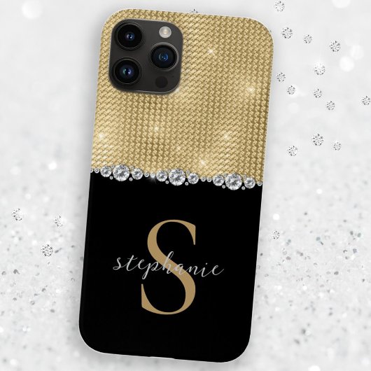 Coques Case-Mate iPhone Or Black Elegant Diamants Monogramme Luxe Personna