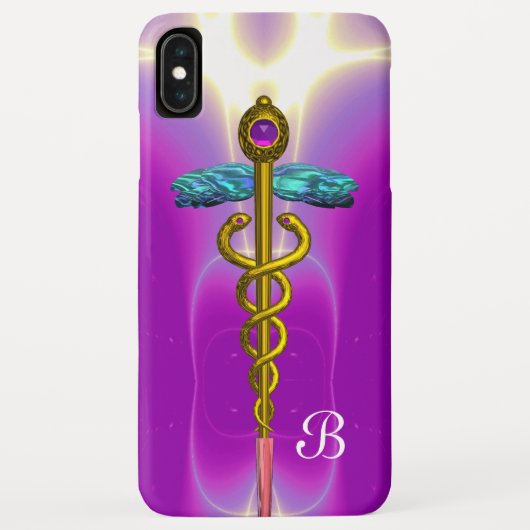 Coques Case-Mate iPhone OR CADUCEUS MONOGRAMME MÉDICALE, Pink Fuchsia (Dos)