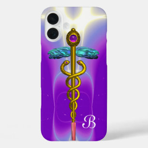 Coques iPhone 16 Plus OR CADUCUS MÉDICALE SYMBOLE Violet Monogramme