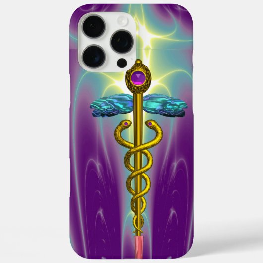 Coques Case-Mate iPhone OR CADUCUS SYMBOLE MÉDICALE, Turquoise vert pourpr (Verso)