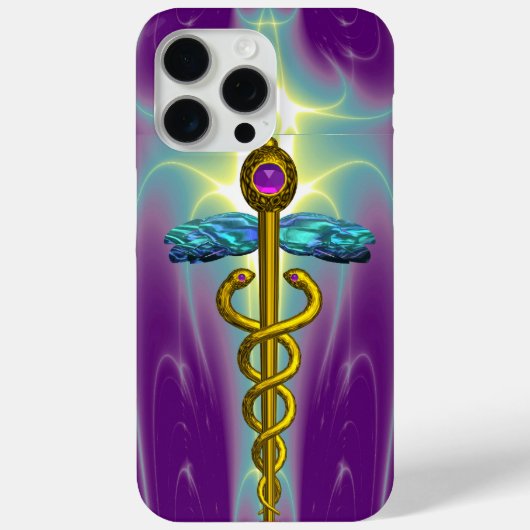 Coques Case-Mate iPhone OR CADUCUS SYMBOLE MÉDICALE, Turquoise vert pourpr (Verso)