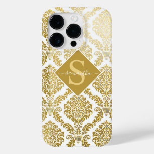 Coque Pour iPhone 14 Pro Or élégant et blanc Impression Damassé Personnalis