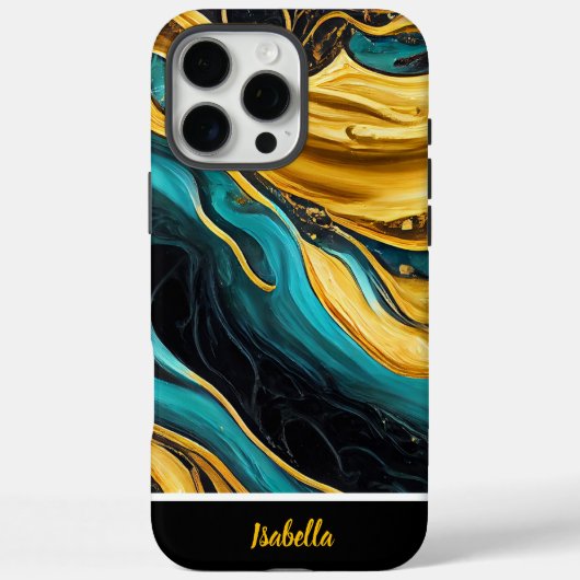 Coques Case-Mate iPhone Or et art abstrait turquoise (Verso)