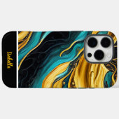 Coques Case-Mate iPhone Or et art abstrait turquoise (Verso (horizontal))