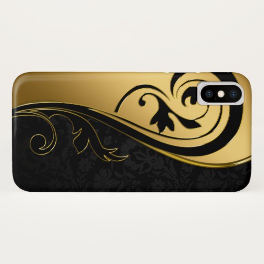 Coques Case-Mate iPhone Or et conception florale de noir (Dos (Horizontal))