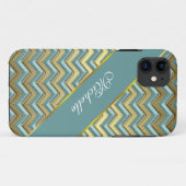 Coques Case-Mate iPhone Or et Turquoise Motif Chevron (Dos (Horizontal))