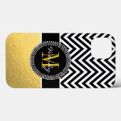 Coques Case-Mate iPhone Or Girly et Chevron noir décorés d'un monogramme (Verso (horizontal))