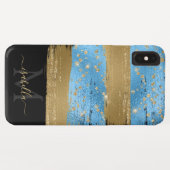 Coques Case-Mate iPhone Or Glitter Script Monogrammé Bleu (Dos (Horizontal))