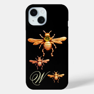 COQUE POUR iPhone 15 OR HONEY BEES MONOGRAM