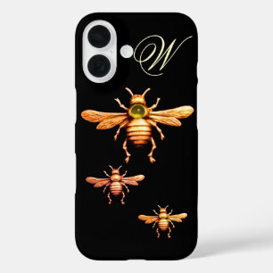 COQUES iPhone 16  OR HONEY BEES MONOGRAM