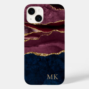 Coque Pour iPhone 14 Or moderne, Bourgogne et marbre de marine Agate
