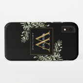 Coques Case-Mate iPhone Or Monogramme Chic Vert Noir (Dos (Horizontal))