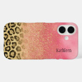 Coques Case-Mate iPhone Or Monogrammé Imprimé Léopard Pailleté Rose (Verso (horizontal))