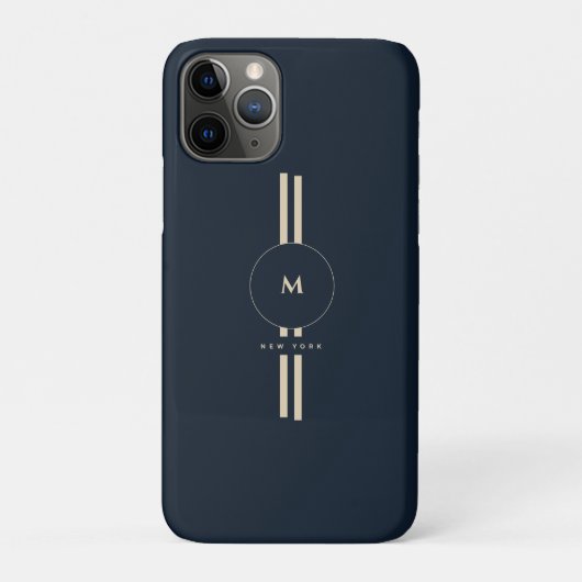 Coques Case-Mate iPhone Or Monogramme Initial Luxe Minuit Marine iPhone (Dos)