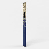 Coques Case-Mate iPhone Or Monogramme Pailleté Paillettes Fille Navy Bleu (Dos/Droite)