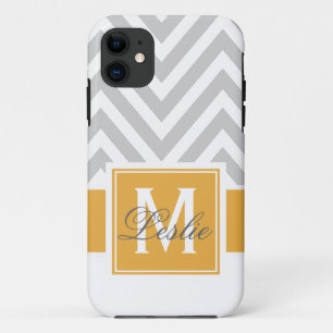 COQUE iPhone 11 OR, MOTIF GRIS DE CHEVRON PERSONNALISÉ