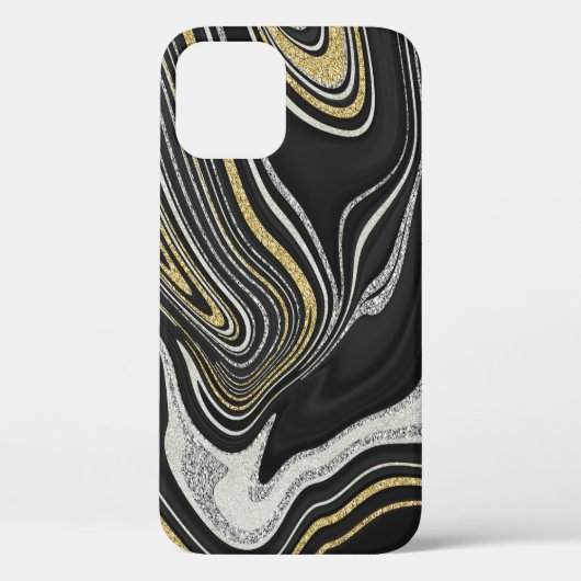 Coques Case-Mate iPhone Or noir argenté marbre liquide (Verso)