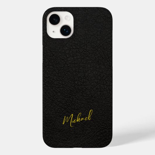 Coques Case-Mate iPhone or noir cuir look signature signature nom (Verso)