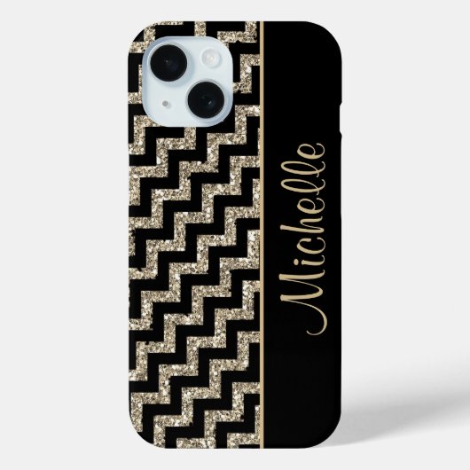 Coques Case-Mate iPhone Or noir diagonal de Chevron personnalisé (Verso)
