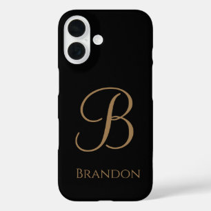 Coques iPhone 16 Or noir Nom et monogramme personnalisés