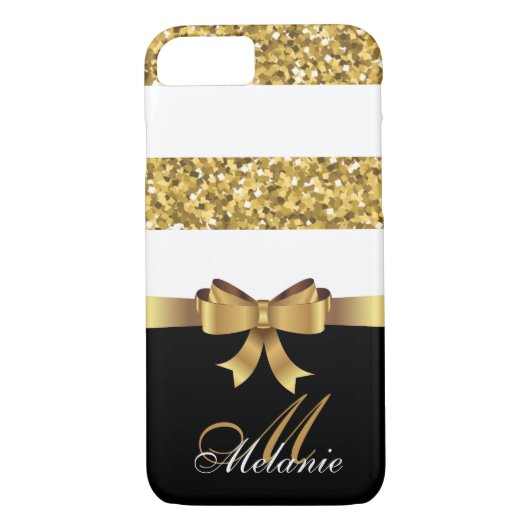 Coques Case-Mate iPhone Or personnalisé, PARTIES SCINTILLANT noir blanc ST (Dos)