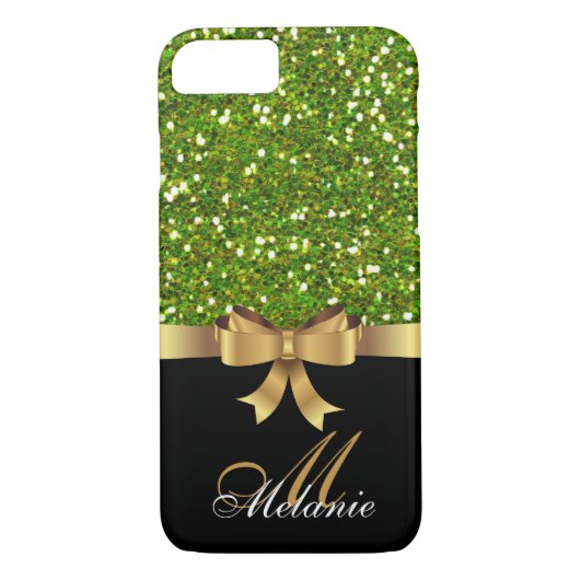 Coques Case-Mate iPhone Or personnalisé, PARTIES SCINTILLANT VERT Noir BAS (Dos)