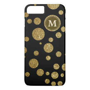 Coque iPhone 7 Plus or pois sur noir, personnalisé