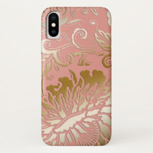 Coque Case-Mate Pour iPhone Or rose de relief élégant de cru de style floral