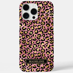 Coques iPhone 16 Pro Max Or Rose Gold Imprimé Léopard Monogrammé