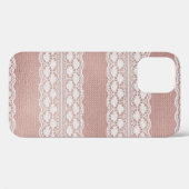 Coques Case-Mate iPhone Or rose métallique, texture dentelle blanc cassé. (Verso (horizontal))