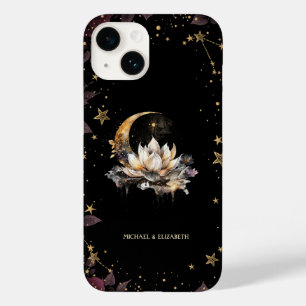 Coque Pour iPhone 14 Or Soleil Céleste Lune, Étoiles de Lotus 