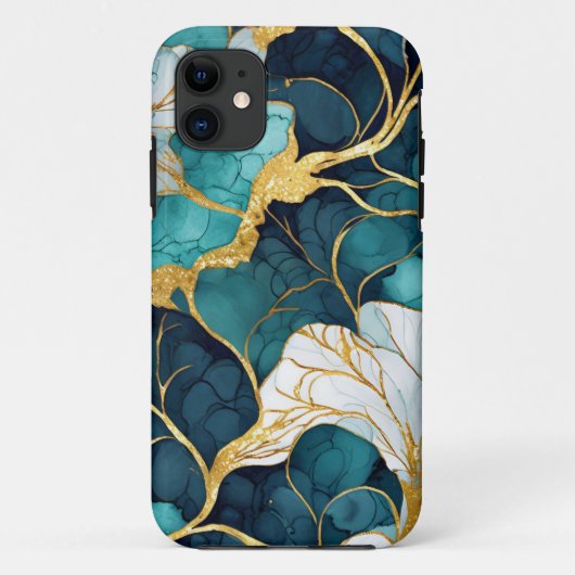 Coques Case-Mate iPhone Or Turquoise floral japonais (Dos)