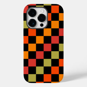 Coque Pour iPhone 14 Pro Orange Black À damiers En vichy Motif