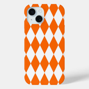 Coque Pour iPhone 15 Orange blanc Arlequin Diamants Checkers Design
