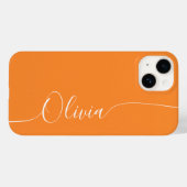 Coques Case-Mate iPhone Orange Blanc Élégant Calligraphie Nom du script (Verso (horizontal))